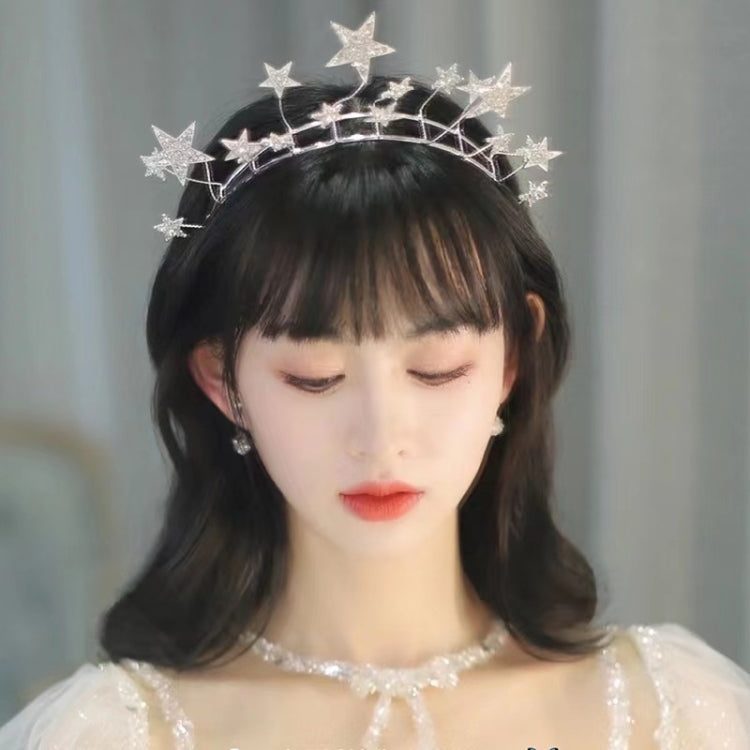 Luxurious Bridal Headdress Hair Band Silver with Rhinestone-Embellished Diamond Stars - Shop Now on a white background.