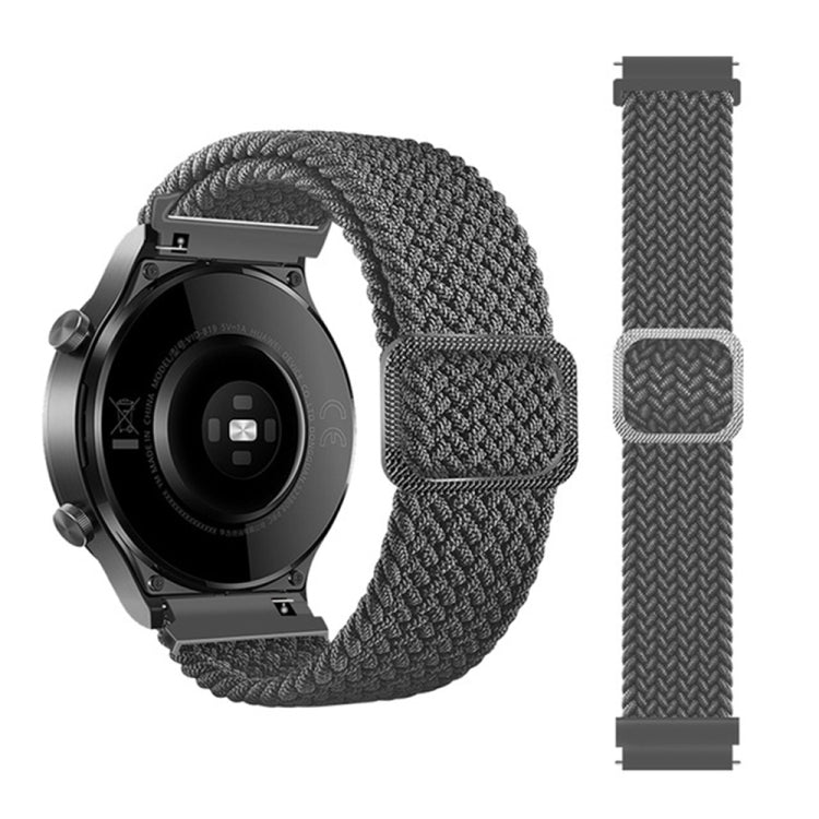 Adjustable grey nylon braided watch band with universal fit, crafted for comfort and sweat-resistance.