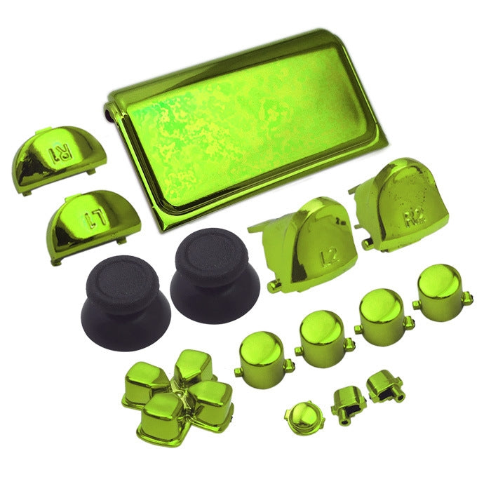 "Electroplating button set for PS4 Slim Green, stylish replacements to enhance your gaming experience - easy installation"