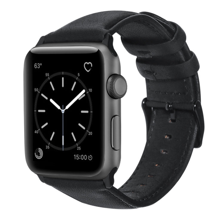 "Black oil wax genuine leather strap watch band for Apple Watch Series 9 8 7 41mm SE 3 SE 2 6 SE 5 4 40mm 3 2 1 38mm, designed to be durable, comfortable, and protective"